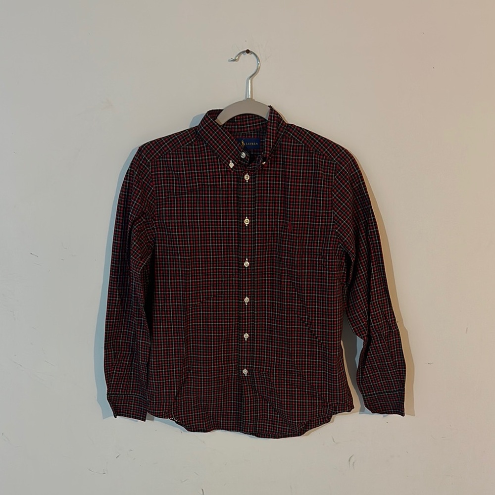 Red and Black Casual Button Down Shirt with Classic Collar